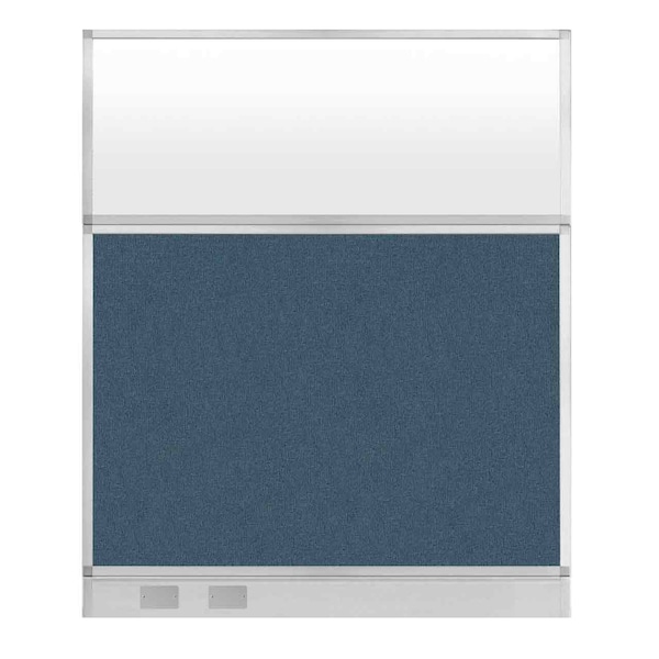 Hush Panel Cubicle Partition 5' x 6' W/ Window Caribbean Fabric Frosted Window W/ Cable Channel